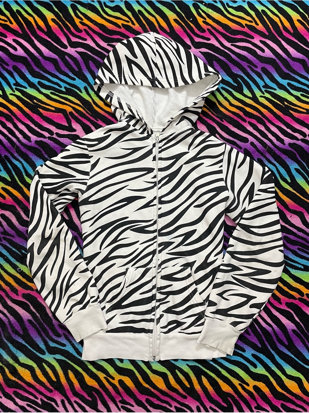 Y2k Vintage Total Girl Zebra Print Zip Hoodie